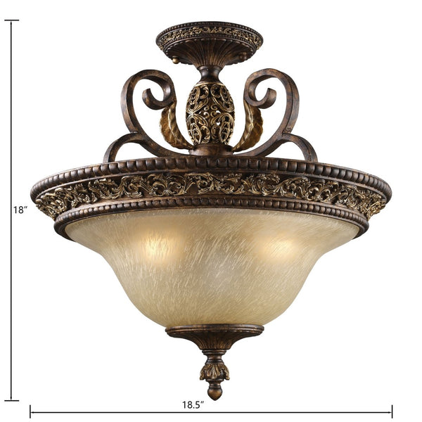 Atlas Regency 19'' Wide 3-Light Semi Flush Mount - Elegant Burnt Bronze Fixture with Glass Shades CL11908-BZ