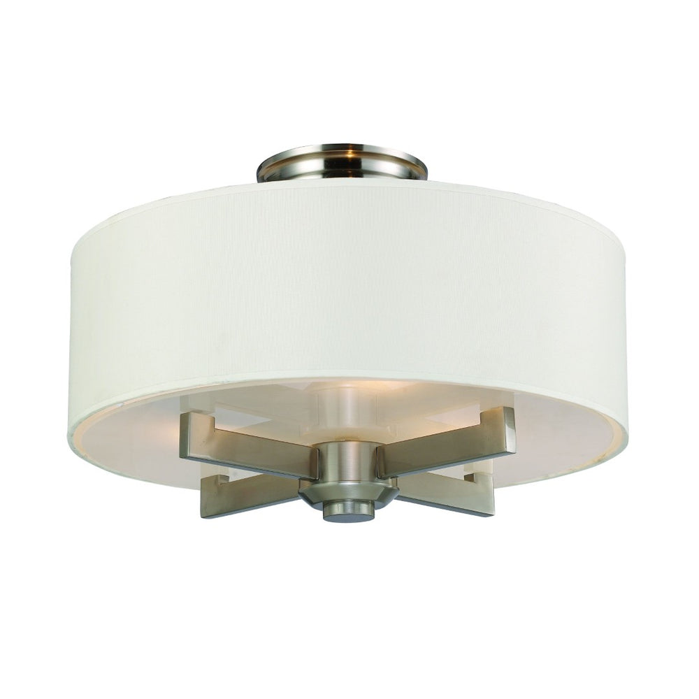 Atlas Seven Springs 18'' Wide 3-Light Semi Flush Mount - Satin Nickel Fixture with Cream Drum Shades CL11913-NK