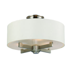 Atlas Seven Springs 18'' Wide 3-Light Semi Flush Mount - Satin Nickel Fixture with Cream Drum Shades CL11913-NK