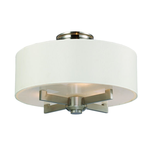 Atlas Seven Springs 18'' Wide 3-Light Semi Flush Mount - Satin Nickel Fixture with Cream Drum Shades CL11913-NK