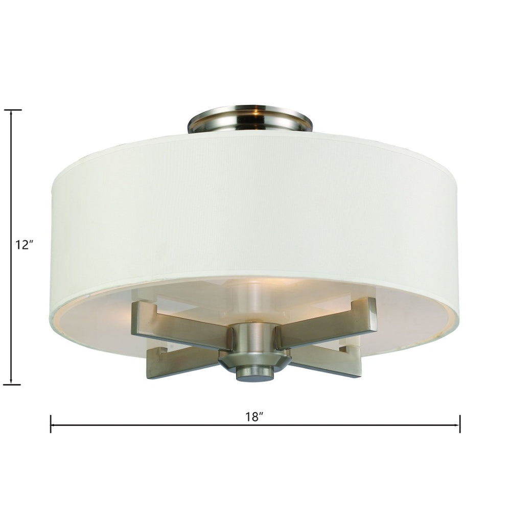 Atlas Seven Springs 18'' Wide 3-Light Semi Flush Mount - Satin Nickel Fixture with Cream Drum Shades CL11913-NK