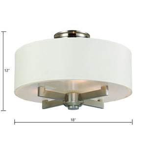 Atlas Seven Springs 18'' Wide 3-Light Semi Flush Mount - Satin Nickel Fixture with Cream Drum Shades CL11913-NK