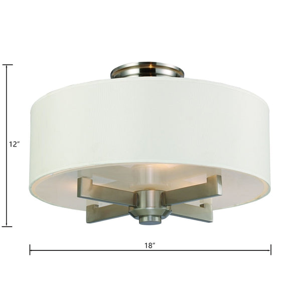 Atlas Seven Springs 18'' Wide 3-Light Semi Flush Mount - Satin Nickel Fixture with Cream Drum Shades CL11913-NK