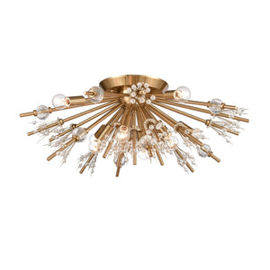 Atlas Starburst 26'' Wide 8-Light Semi Flush Mount - Modern Crystal Accent Fixture for Stunning Interiors Satin Brass CL11914-GD