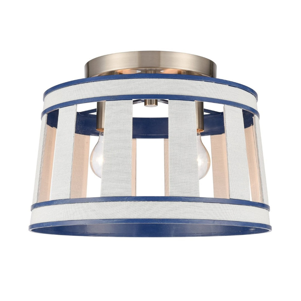 Atlas White Burlap 14'' Semi Flush Mount Light Fixture - Coastal Ocean Blue Shade & Satin Nickel Accents CL11923-WH