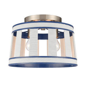 Atlas White Burlap 14'' Semi Flush Mount Light Fixture - Coastal Ocean Blue Shade & Satin Nickel Accents CL11923-WH
