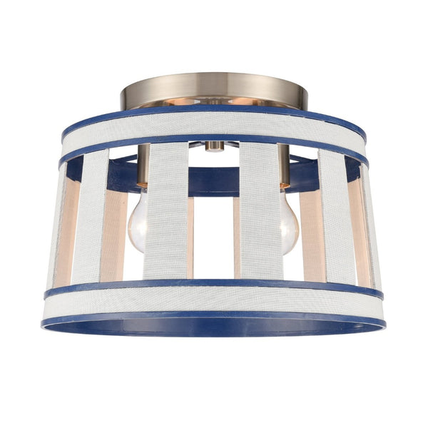 Atlas White Burlap 14'' Semi Flush Mount Light Fixture - Coastal Ocean Blue Shade & Satin Nickel Accents CL11923-WH