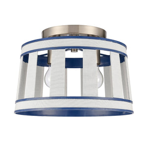 Atlas White Burlap 14'' Semi Flush Mount Light Fixture - Coastal Ocean Blue Shade & Satin Nickel Accents CL11923-WH