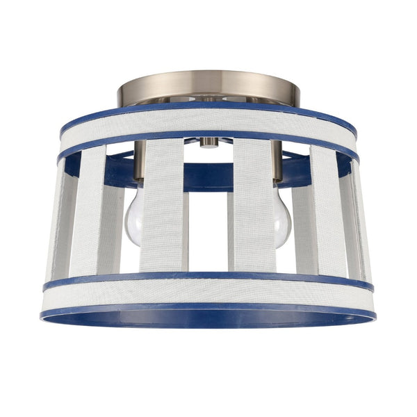 Atlas White Burlap 14'' Semi Flush Mount Light Fixture - Coastal Ocean Blue Shade & Satin Nickel Accents CL11923-WH