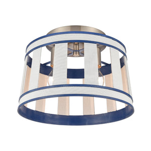 Atlas White Burlap 14'' Semi Flush Mount Light Fixture - Coastal Ocean Blue Shade & Satin Nickel Accents CL11923-WH
