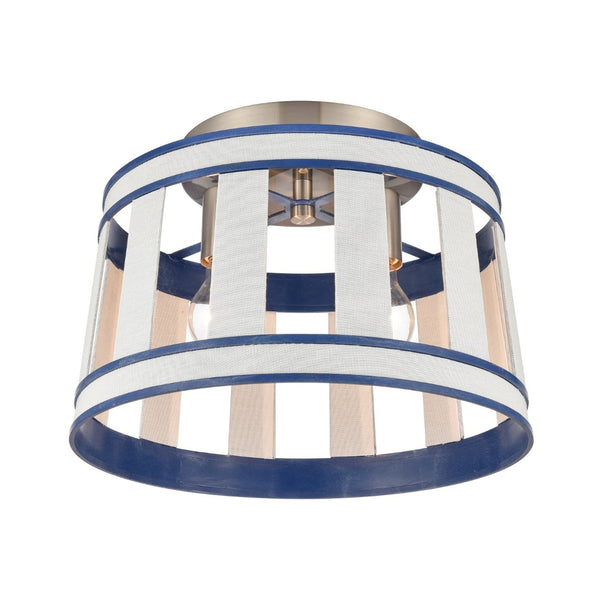 Atlas White Burlap 14'' Semi Flush Mount Light Fixture - Coastal Ocean Blue Shade & Satin Nickel Accents CL11923-WH