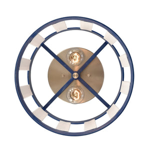 Atlas White Burlap 14'' Semi Flush Mount Light Fixture - Coastal Ocean Blue Shade & Satin Nickel Accents CL11923-WH