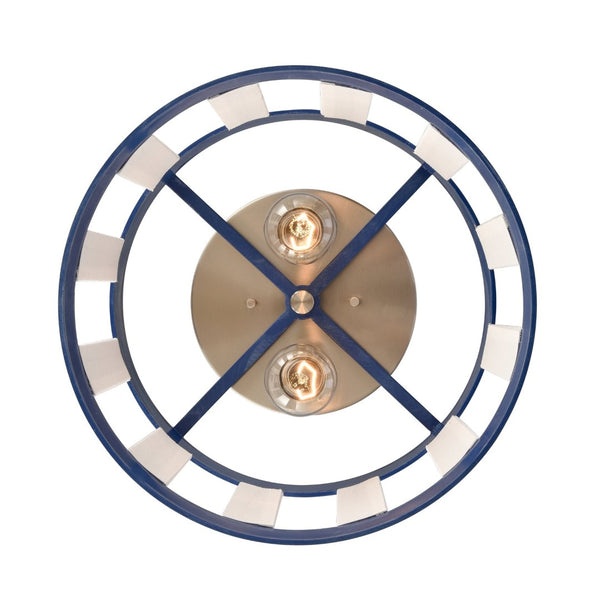 Atlas White Burlap 14'' Semi Flush Mount Light Fixture - Coastal Ocean Blue Shade & Satin Nickel Accents CL11923-WH