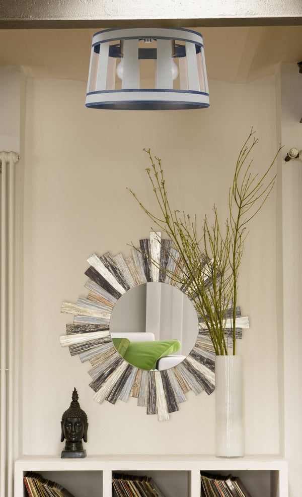 Atlas White Burlap 14'' Semi Flush Mount Light Fixture - Coastal Ocean Blue Shade & Satin Nickel Accents CL11923-WH