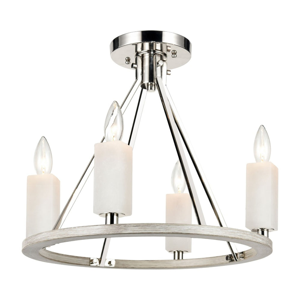Atlas White Stone 18'' Wide 4-Light Semi Flush Mount Fixture - Luxe Polished Nickel & Stone Design CL11924-NK