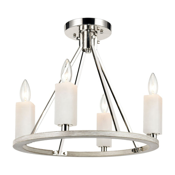 Atlas White Stone 18'' Wide 4-Light Semi Flush Mount Fixture - Luxe Polished Nickel & Stone Design CL11924-NK