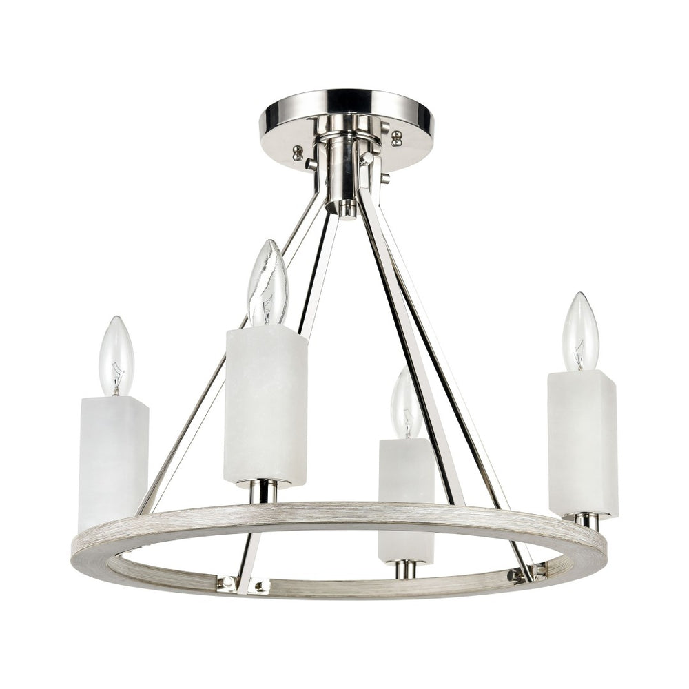 Atlas White Stone 18'' Wide 4-Light Semi Flush Mount Fixture - Luxe Polished Nickel & Stone Design CL11924-NK