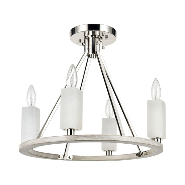Atlas White Stone 18'' Wide 4-Light Semi Flush Mount Fixture - Luxe Polished Nickel & Stone Design CL11924-NK