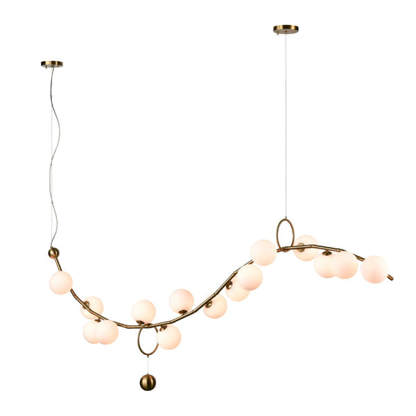 Atlas Acuminate 61" Wide 15-Light Linear Chandelier - Modern Satin Brass with Elegant Glass Orbs for Luxe Ambiance CL11981-BS