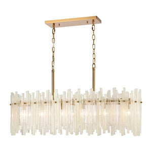 Atlas Brinicle 36" Wide 6-Light Linear Chandelier - Aged Brass Frame with Elegant White Glass Batons CL11986-BS