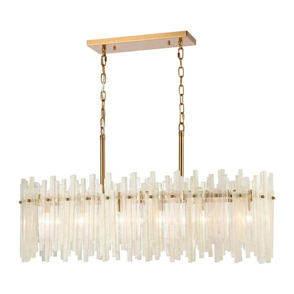 Atlas Brinicle 36" Wide 6-Light Linear Chandelier - Aged Brass Frame with Elegant White Glass Batons CL11986-BS