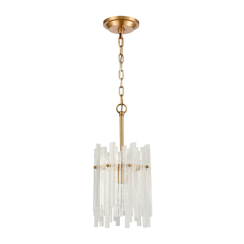 Atlas Brinicle 8" Wide Mini Pendant - Elegant Aged Brass with Ice Crystal Glass for Ambient Lighting Bliss CL11987-BS