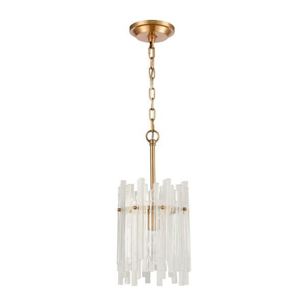 Atlas Brinicle 8" Wide Mini Pendant - Elegant Aged Brass with Ice Crystal Glass for Ambient Lighting Bliss CL11987-BS