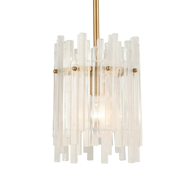 Atlas Brinicle 8" Wide Mini Pendant - Elegant Aged Brass with Ice Crystal Glass for Ambient Lighting Bliss CL11987-BS