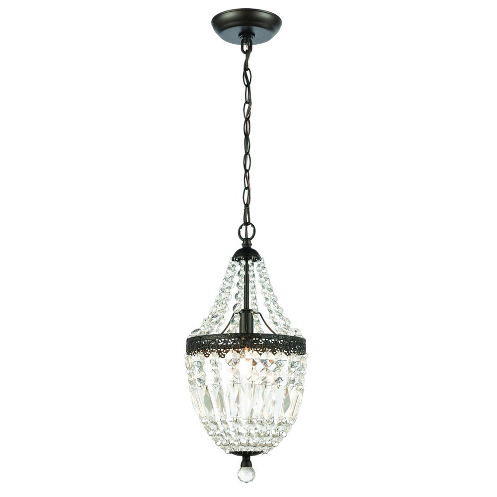 Atlas Morley 1-Light Mini Pendant - Dark Bronze Chandelier with Crystal Accents for Elegant Spaces CL12012-CL