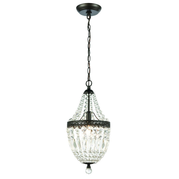 Atlas Morley 1-Light Mini Pendant - Dark Bronze Chandelier with Crystal Accents for Elegant Spaces CL12012-CL