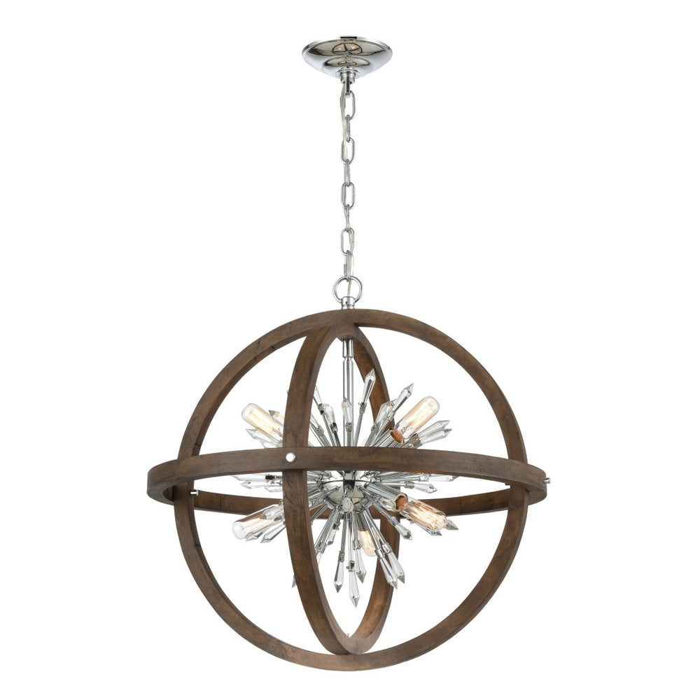 Atlas Morning Star 30'' Wide 12-Light Chandelier - Aged Fir & Chrome Finish for Elegant Spaces CL12013-BN