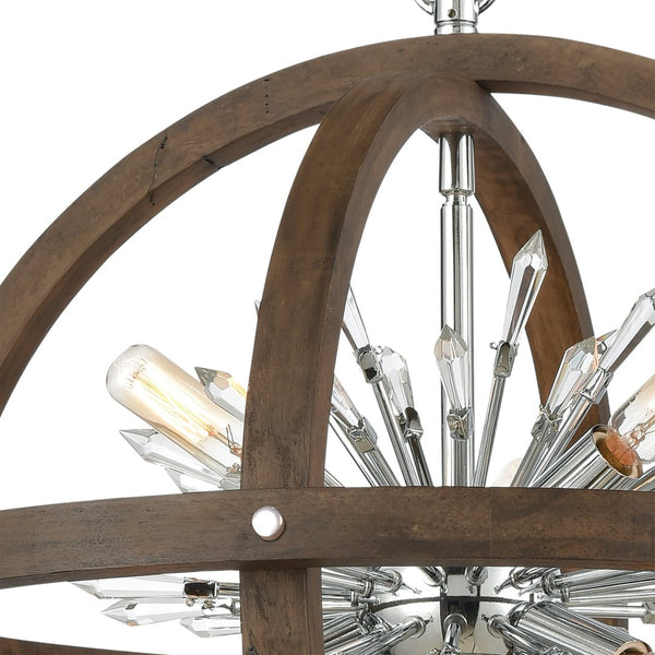 Atlas Morning Star 30'' Wide 12-Light Chandelier - Aged Fir & Chrome Finish for Elegant Spaces CL12013-BN
