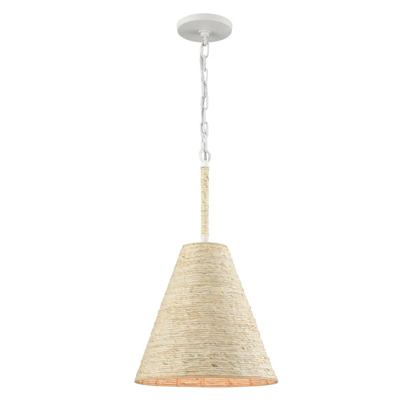 Atlas Abaca Handcrafted 1-Light Pendant Lamp - Artisanal Natural Fiber Shade for Warm Ambient Lighting Textured White 12'' CL12038-WH