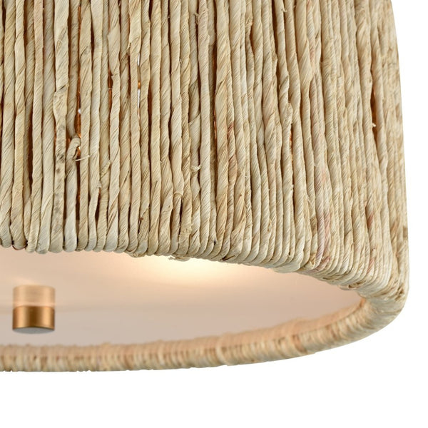 Atlas Abaca Handcrafted 2-Light Semi-Flush Mount Ceiling Fixture with Natural Rope Shade for Elegant Spaces Satin Brass 14'' CL12039-BS