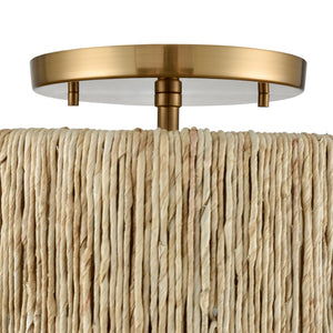 Atlas Abaca Handcrafted 2-Light Semi-Flush Mount Ceiling Fixture with Natural Rope Shade for Elegant Spaces Satin Brass 14'' CL12039-BS