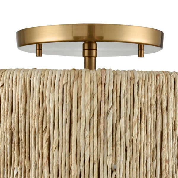 Atlas Abaca Handcrafted 2-Light Semi-Flush Mount Ceiling Fixture with Natural Rope Shade for Elegant Spaces Satin Brass 14'' CL12039-BS