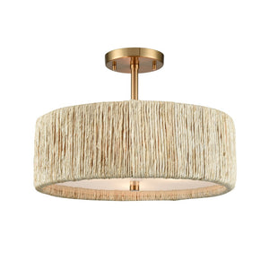 Atlas Abaca Handcrafted 2-Light Semi-Flush Mount Ceiling Fixture with Natural Rope Shade for Elegant Spaces Satin Brass 17'' CL12040-BS