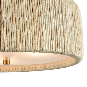 Atlas Abaca Handcrafted 2-Light Semi-Flush Mount Ceiling Fixture with Natural Rope Shade for Elegant Spaces Satin Brass 17'' CL12040-BS