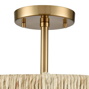 Atlas Abaca Handcrafted 2-Light Semi-Flush Mount Ceiling Fixture with Natural Rope Shade for Elegant Spaces Satin Brass 17'' CL12040-BS
