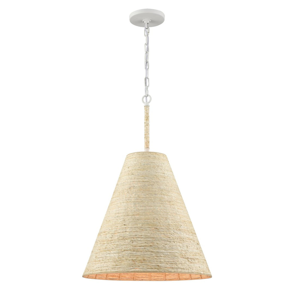 Atlas Abaca Handcrafted 1-Light Pendant Lamp - Artisanal Natural Fiber Shade for Warm Ambient Lighting Textured White 17'' CL12041-WH