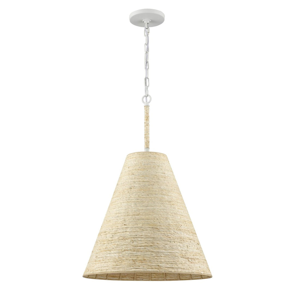Atlas Abaca Handcrafted 1-Light Pendant Lamp - Artisanal Natural Fiber Shade for Warm Ambient Lighting Textured White 17'' CL12041-WH