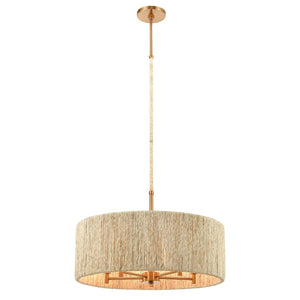 Atlas Abaca 4-Light Chandelier - Hand-Wrapped Rope Design with Modern Metallic Accents for Stylish Spaces Satin Brass 24'' CL12042-BS