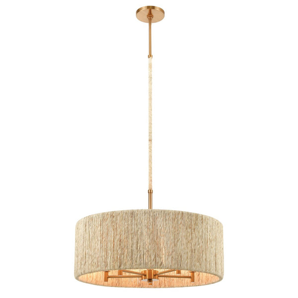 Atlas Abaca 4-Light Chandelier - Hand-Wrapped Rope Design with Modern Metallic Accents for Stylish Spaces Satin Brass 24'' CL12042-BS