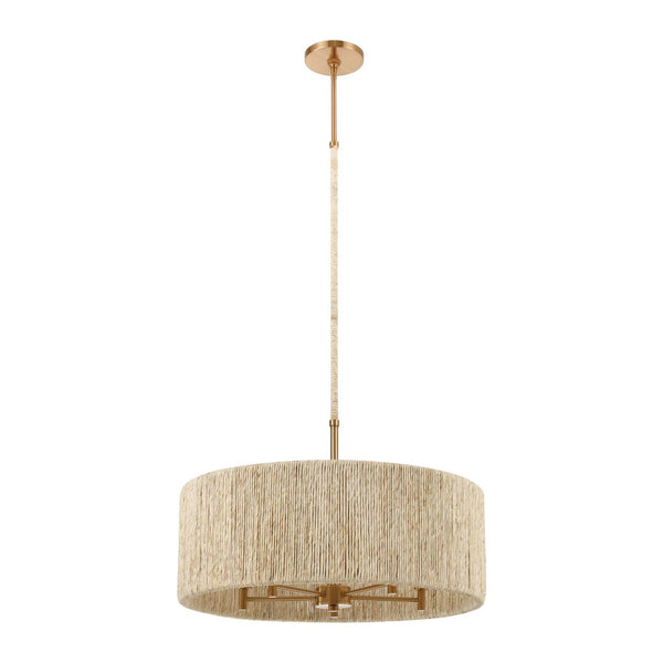 Atlas Abaca 4-Light Chandelier - Hand-Wrapped Rope Design with Modern Metallic Accents for Stylish Spaces Satin Brass 24'' CL12042-BS