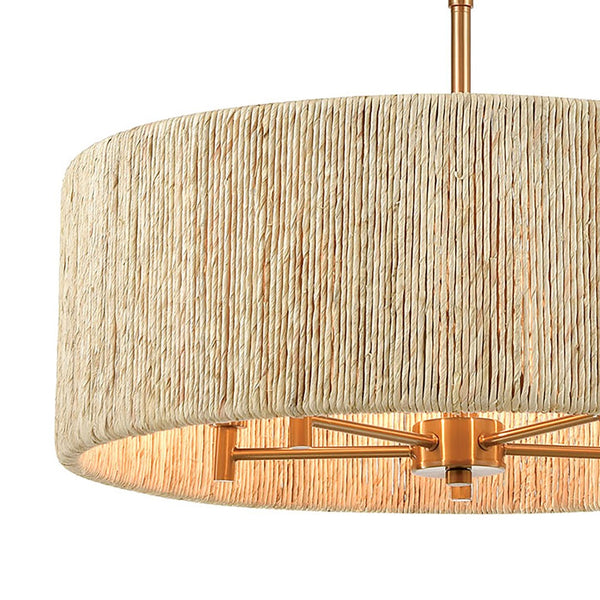 Atlas Abaca 4-Light Chandelier - Hand-Wrapped Rope Design with Modern Metallic Accents for Stylish Spaces Satin Brass 24'' CL12042-BS