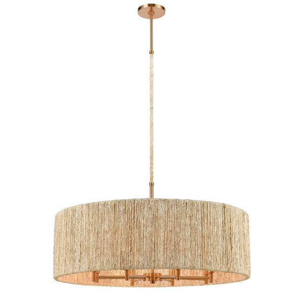 Atlas Abaca 4-Light Chandelier - Hand-Wrapped Rope Design with Modern Metallic Accents for Stylish Spaces Satin Brass 33'' CL12043-BS