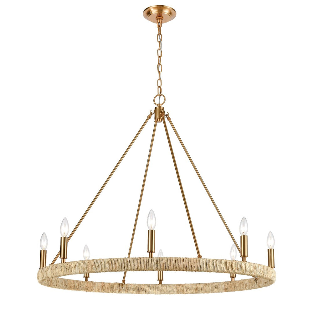 Atlas Abaca 36" Wide 8-Light Chandelier - Hand-Wrapped Rope & Satin Brass for Elegant Indoor Lighting CL12044-BS