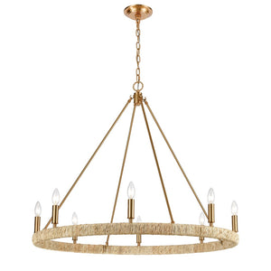 Atlas Abaca 36" Wide 8-Light Chandelier - Hand-Wrapped Rope & Satin Brass for Elegant Indoor Lighting CL12044-BS