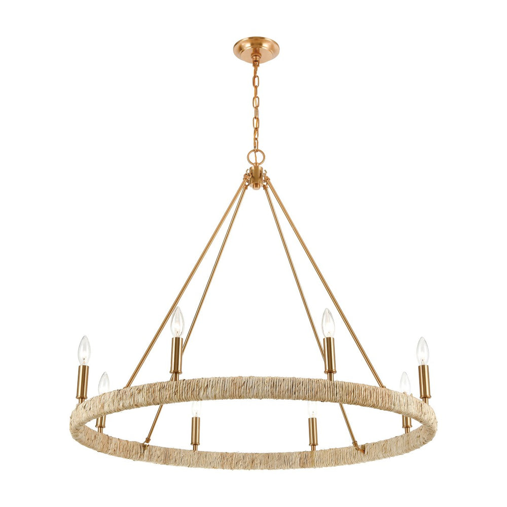 Atlas Abaca 36" Wide 8-Light Chandelier - Hand-Wrapped Rope & Satin Brass for Elegant Indoor Lighting CL12044-BS