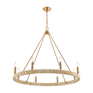 Atlas Abaca 36" Wide 8-Light Chandelier - Hand-Wrapped Rope & Satin Brass for Elegant Indoor Lighting CL12044-BS